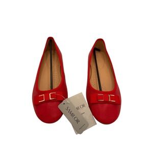 Samilor Womens Red Ballet Flats Bow Gold Hardware Textured Slip On Shoes Size 10